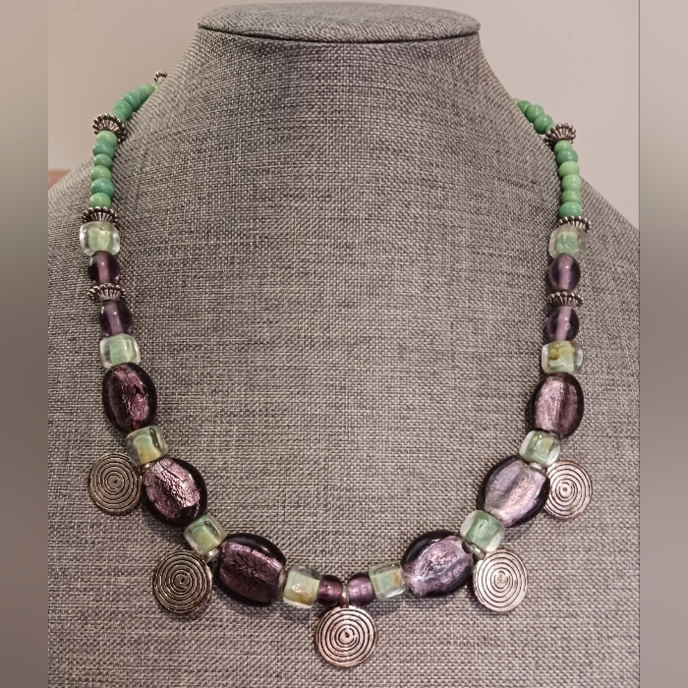 Silver Foil Beaded Necklace w/ Minor Wear - Pre-loved (22")